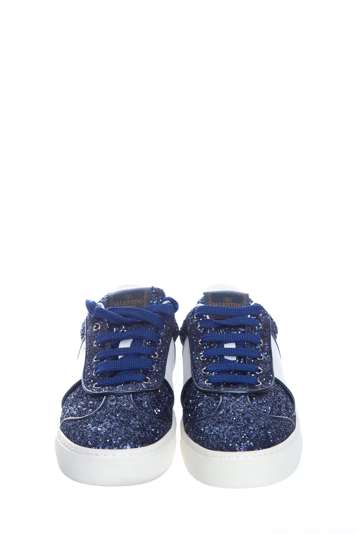 Valentino Blue and White Glitter Lace Up Sneakers SZ 37