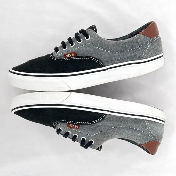 Vans Era 59 Canvas Chambray Black Gray Brown Leather Heel Low Top Skate Shoes 10