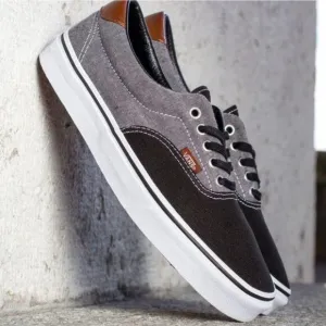 Vans Era 59 Canvas Chambray Black Gray Brown Leather Heel Low Top Skate Shoes 10