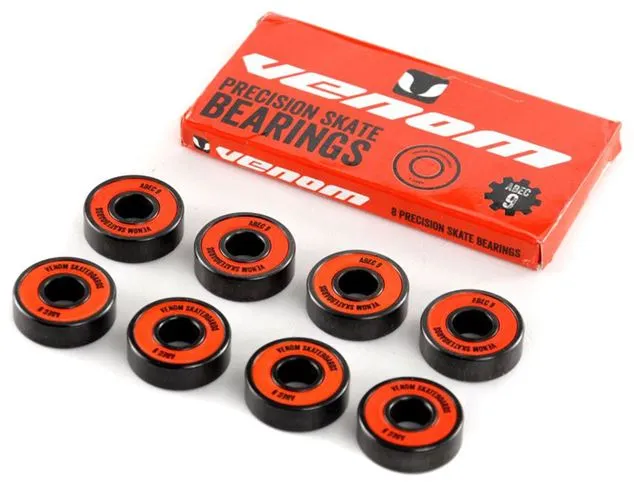 Venom Skateboards Logo White Skateboard Wheels & Venom ABEC 9 Bearings Pack