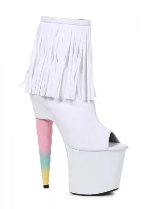 White - 7" Unicorn Fringe Bootie Platform - Size