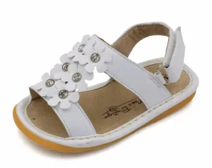 White Crystal Flowers Girl Squeaky Sandals