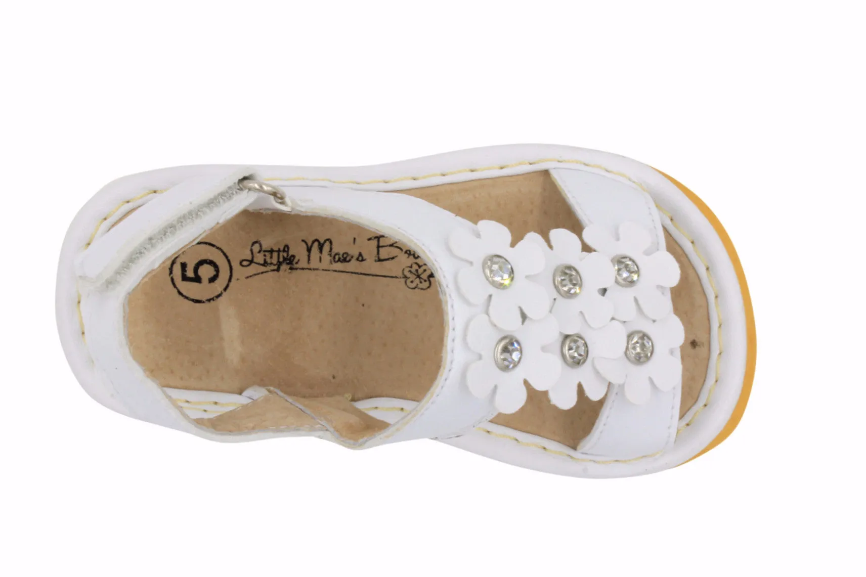White Crystal Flowers Girl Squeaky Sandals