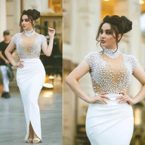 white evening dresses for weddings arabic high neck beaded mermaid elegant sexy formal dress evening gown casemento