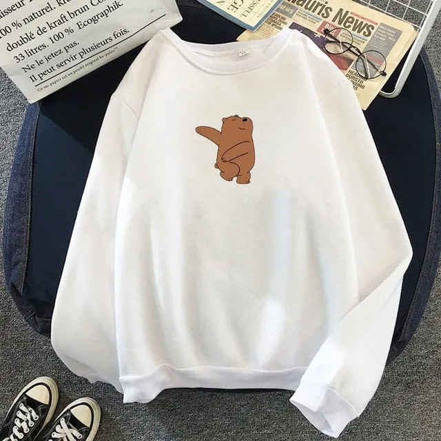 Winter Thick Loose Women Hoodies K Pop Sweatshirts Street Wear Kawaii Clothes for Girls Do Sport Cute Bear Print Casual Tops