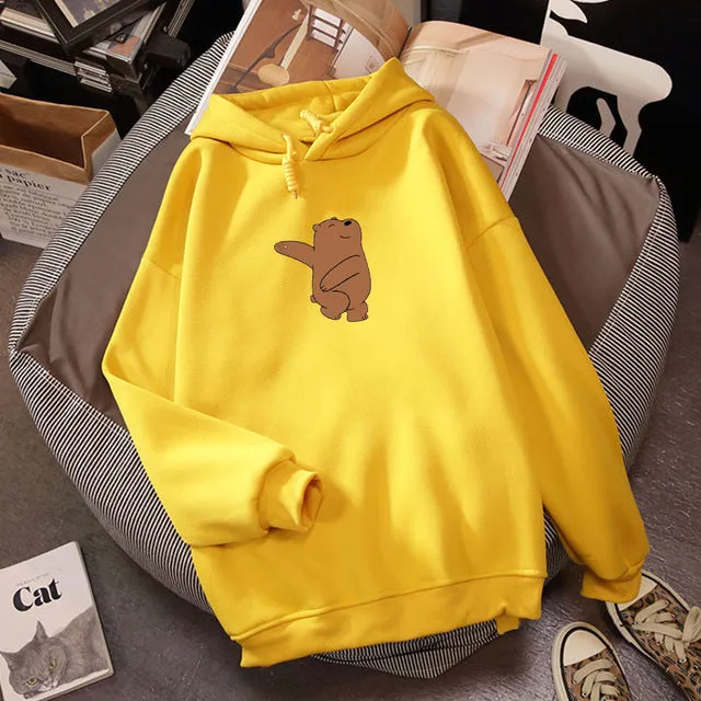 Winter Thick Loose Women Hoodies K Pop Sweatshirts Street Wear Kawaii Clothes for Girls Do Sport Cute Bear Print Casual Tops