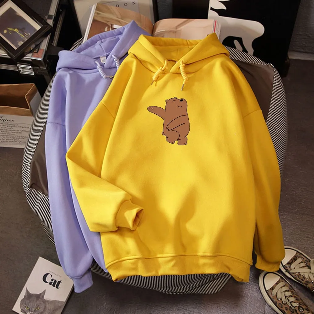 Winter Thick Loose Women Hoodies K Pop Sweatshirts Street Wear Kawaii Clothes for Girls Do Sport Cute Bear Print Casual Tops