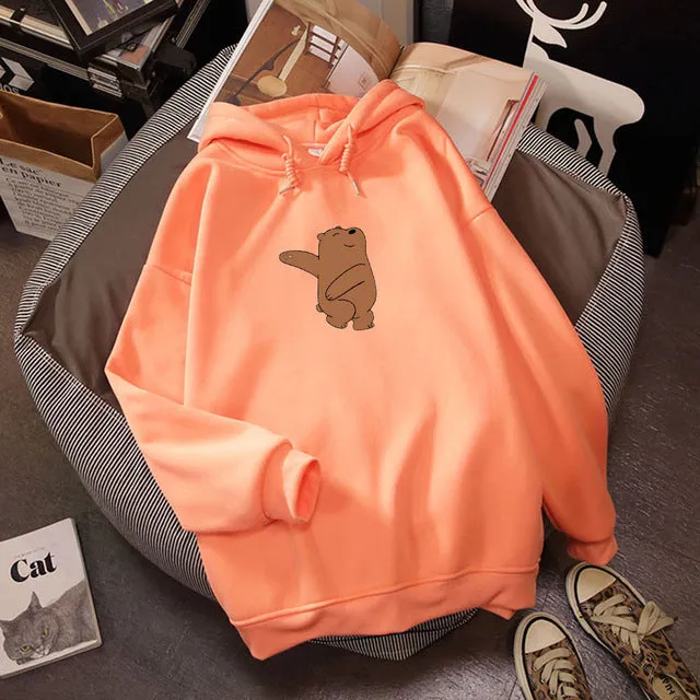 Winter Thick Loose Women Hoodies K Pop Sweatshirts Street Wear Kawaii Clothes for Girls Do Sport Cute Bear Print Casual Tops
