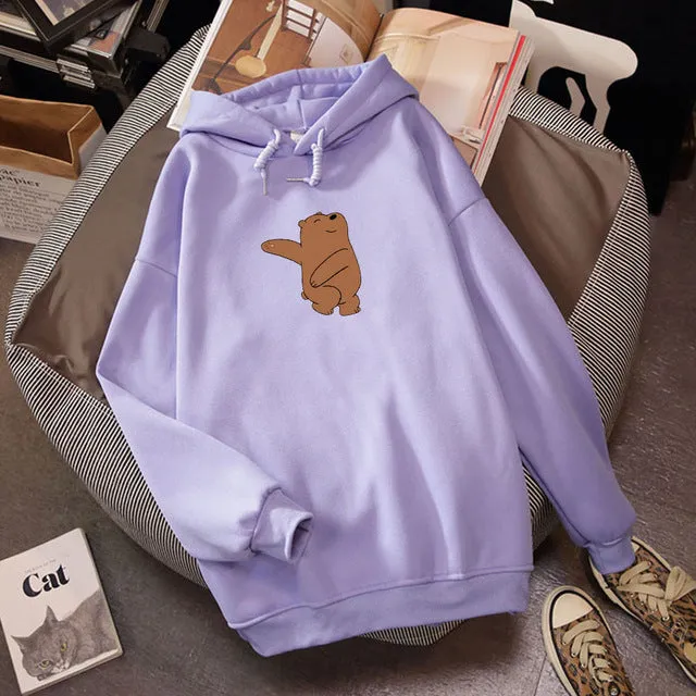 Winter Thick Loose Women Hoodies K Pop Sweatshirts Street Wear Kawaii Clothes for Girls Do Sport Cute Bear Print Casual Tops