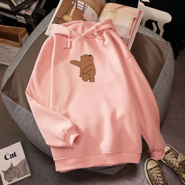 Winter Thick Loose Women Hoodies K Pop Sweatshirts Street Wear Kawaii Clothes for Girls Do Sport Cute Bear Print Casual Tops