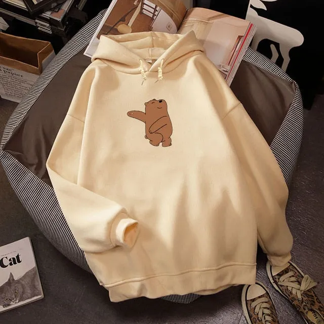 Winter Thick Loose Women Hoodies K Pop Sweatshirts Street Wear Kawaii Clothes for Girls Do Sport Cute Bear Print Casual Tops