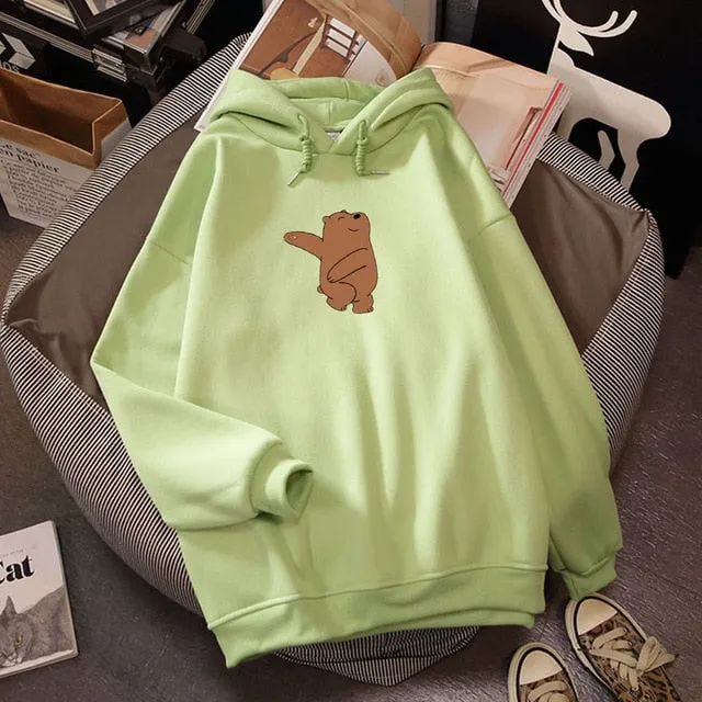 Winter Thick Loose Women Hoodies K Pop Sweatshirts Street Wear Kawaii Clothes for Girls Do Sport Cute Bear Print Casual Tops