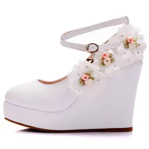 Women's Classy Platform Ankle Strap Almond Toe Bridal shoes