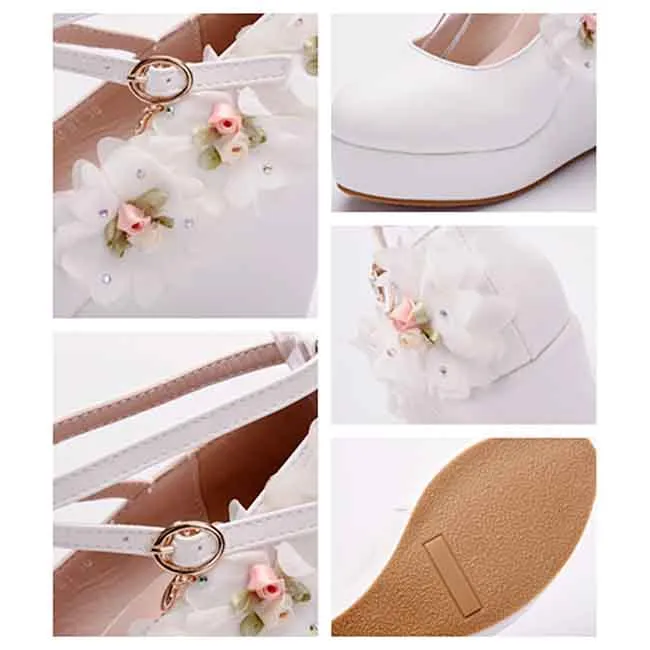 Women's Classy Platform Ankle Strap Almond Toe Bridal shoes