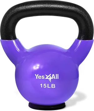 Yes4All Vinyl Coated Kettlebell With Protective Rubber Base, Strength Training Kettlebells for Weightlifting, Conditioning, Strength & Core Training (05Lb - Pink)