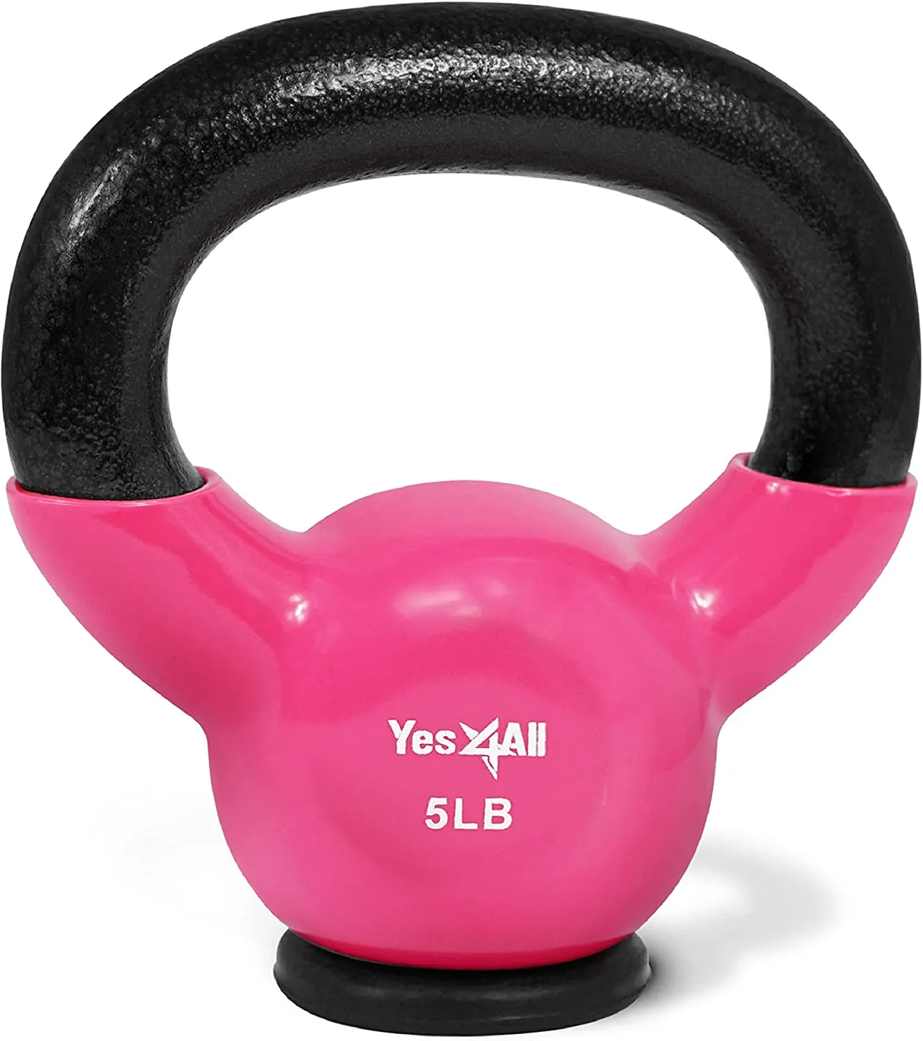Yes4All Vinyl Coated Kettlebell With Protective Rubber Base, Strength Training Kettlebells for Weightlifting, Conditioning, Strength & Core Training (05Lb - Pink)