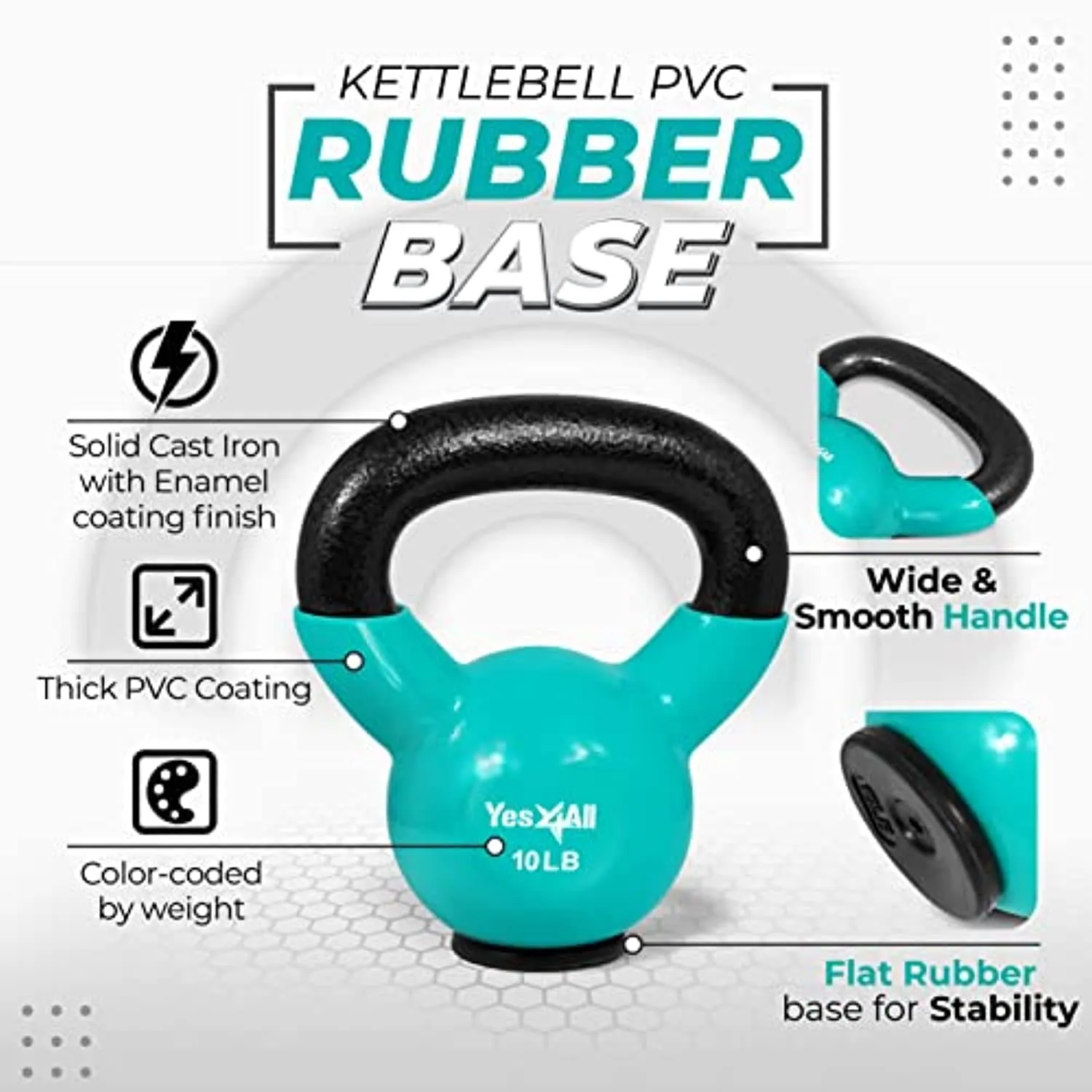 Yes4All Vinyl Coated Kettlebell With Protective Rubber Base, Strength Training Kettlebells for Weightlifting, Conditioning, Strength & Core Training (05Lb - Pink)