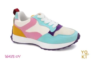 YOKI WAVE-17Y Girls Color Block Lace Up Jogger Sneakers