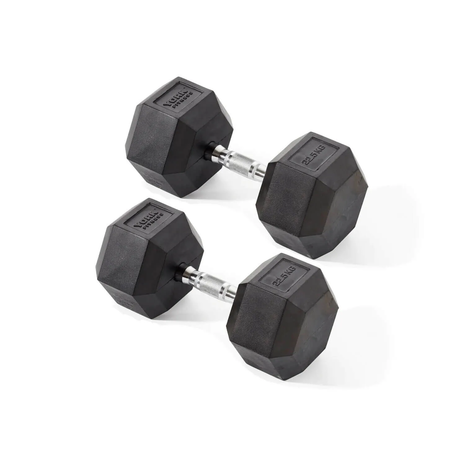 York Fitness Rubber Hex Dumbbells 2 x 22.5kg