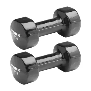 York Vinyl Dipped Dumbbells 2 x 5kg - Black
