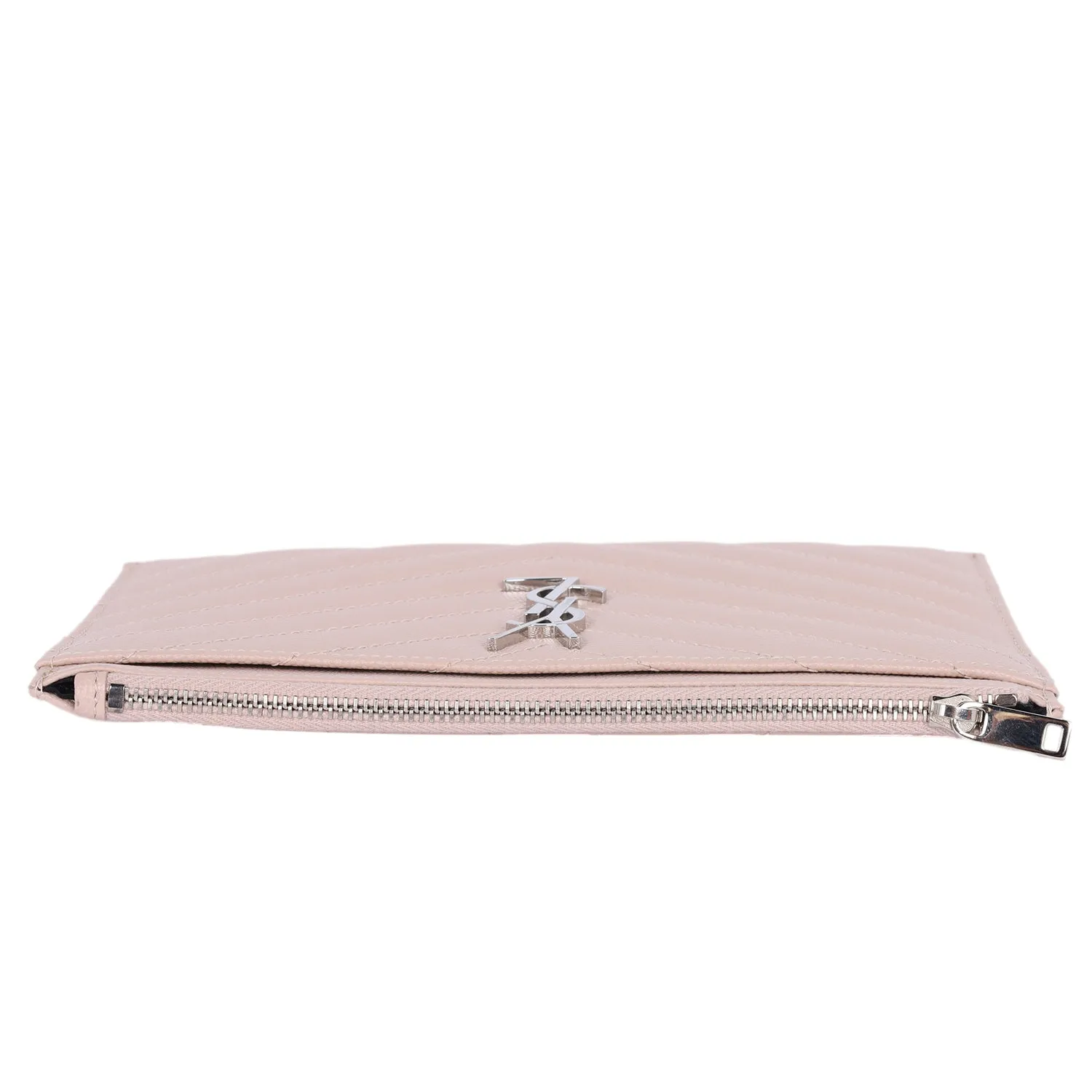 YSL Grain De Poudre Chevron Monogram Bill Pouch Dark Beige
