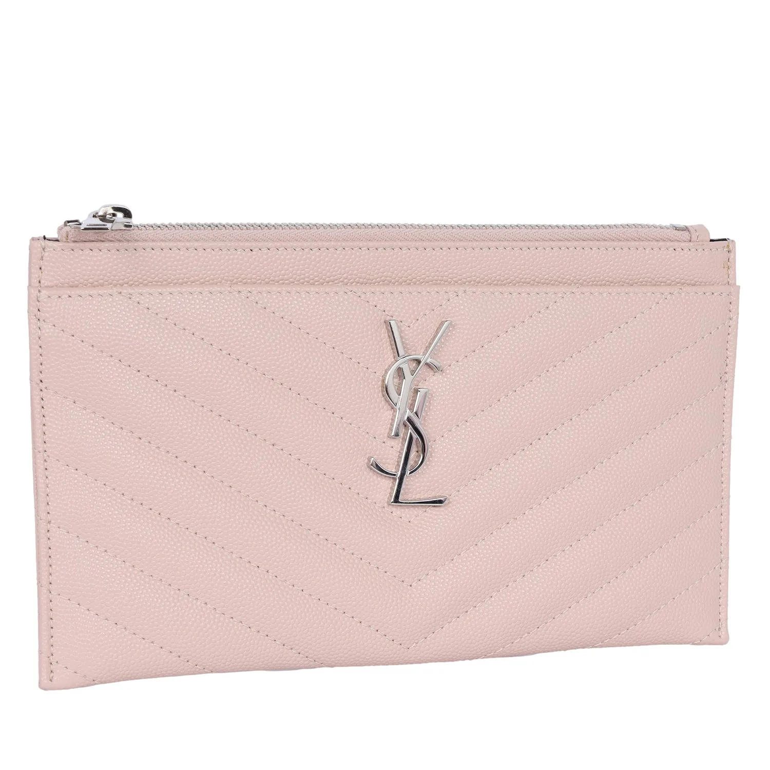YSL Grain De Poudre Chevron Monogram Bill Pouch Dark Beige