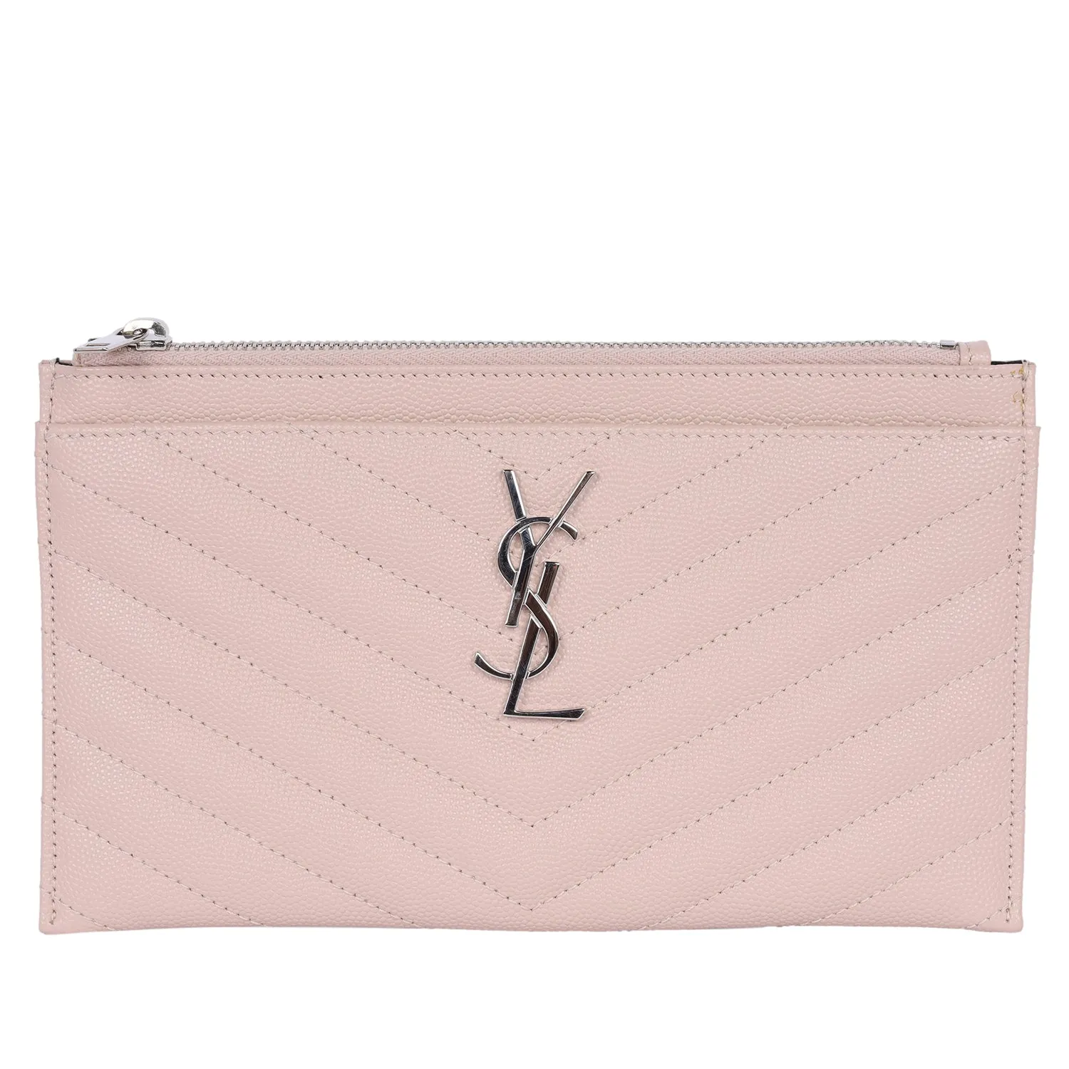 YSL Grain De Poudre Chevron Monogram Bill Pouch Dark Beige