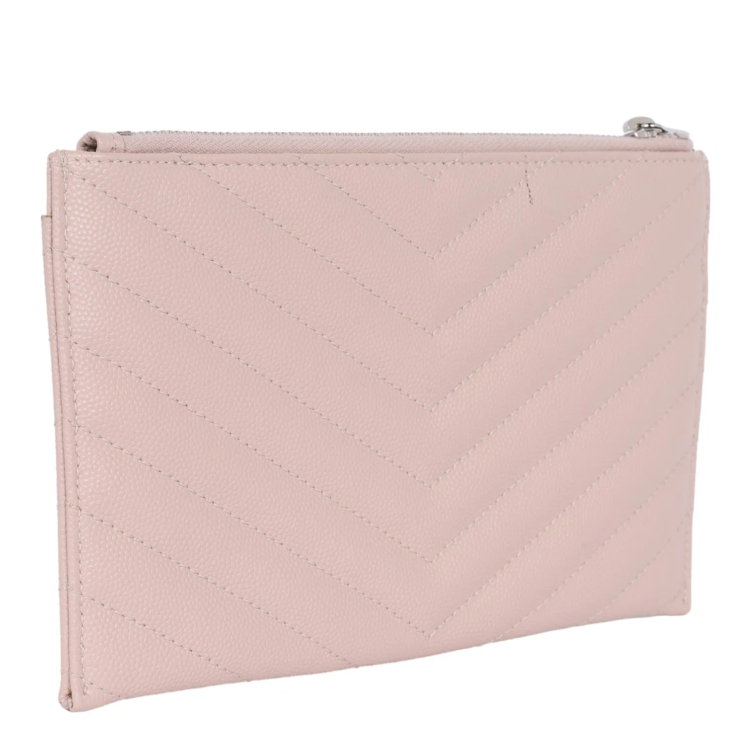 YSL Grain De Poudre Chevron Monogram Bill Pouch Dark Beige
