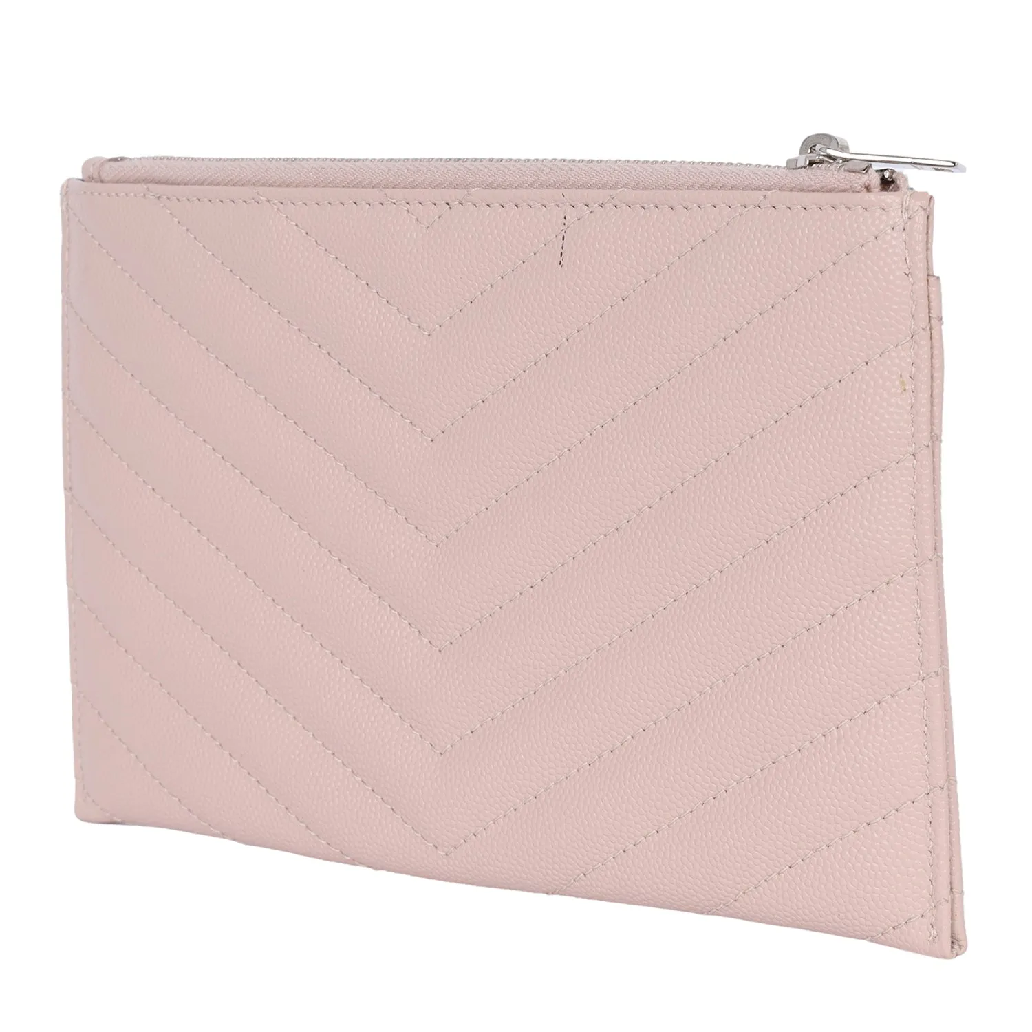 YSL Grain De Poudre Chevron Monogram Bill Pouch Dark Beige