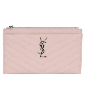 YSL Grain De Poudre Chevron Monogram Bill Pouch Dark Beige