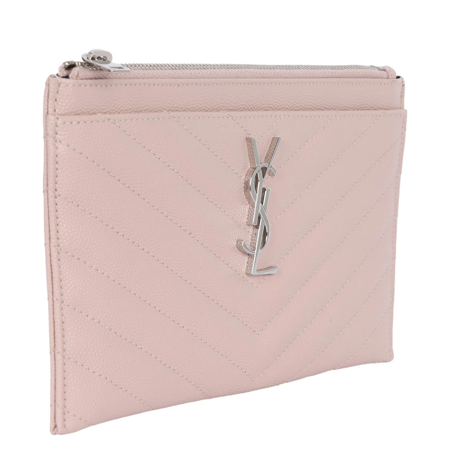 YSL Grain De Poudre Chevron Monogram Bill Pouch Dark Beige